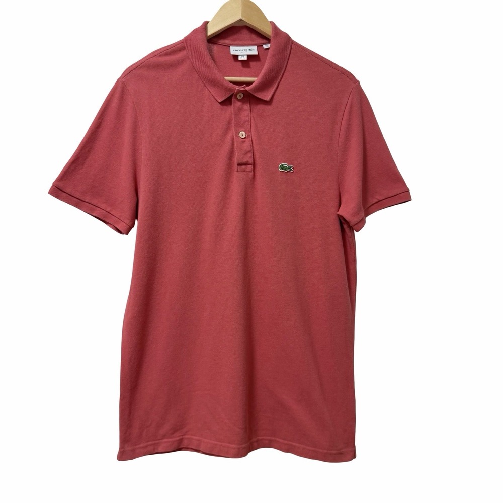 Lacoste Mens Pique Slim Fit Short Sleeve Polo Shirt FR 6 US XL Salmon Classic